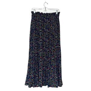 Lee David Vintage Long Skirt Navy Red Floral Midi Pull On Skirt Size Small